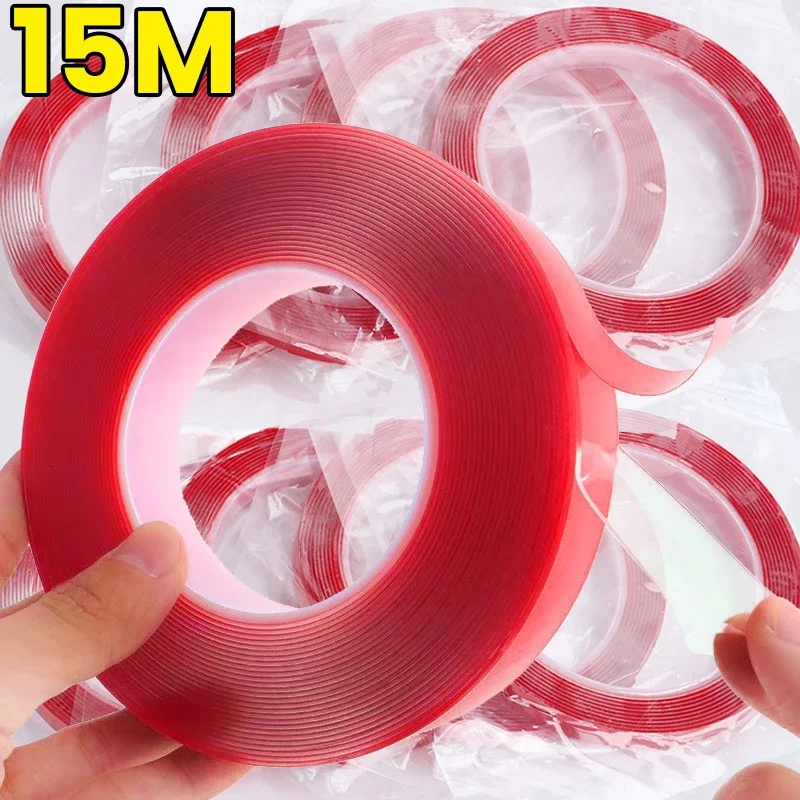 3M 1-5Roll Strong Adhesive Tape Double Sided Acrylic Transparent PET Red Film Waterproof Wall Fixed Sticker Strip No Traces