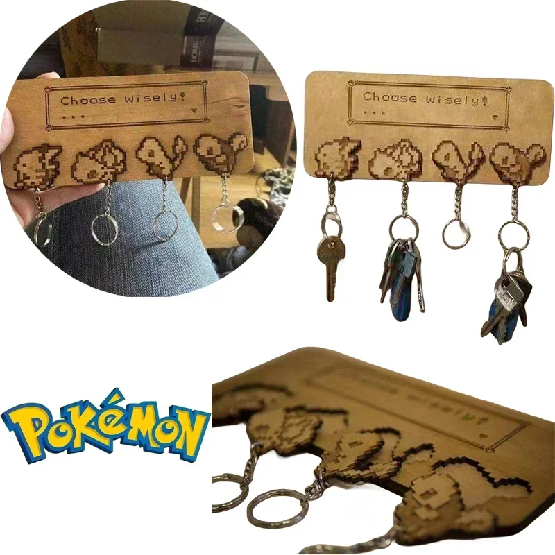 Pokemon Pikachu Carved Wood Wall Hanging Key Chain Anime Hooks Hanger Decor Room Hanging Wall Toys Home Organizer Hooks Gifts