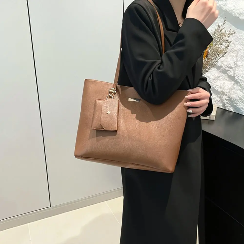 Large Capacity Women Tote Bag Set Fashion Handbag PU Leather Shoulder Bag Soft Daily Commuter Purse Casual Satchel
