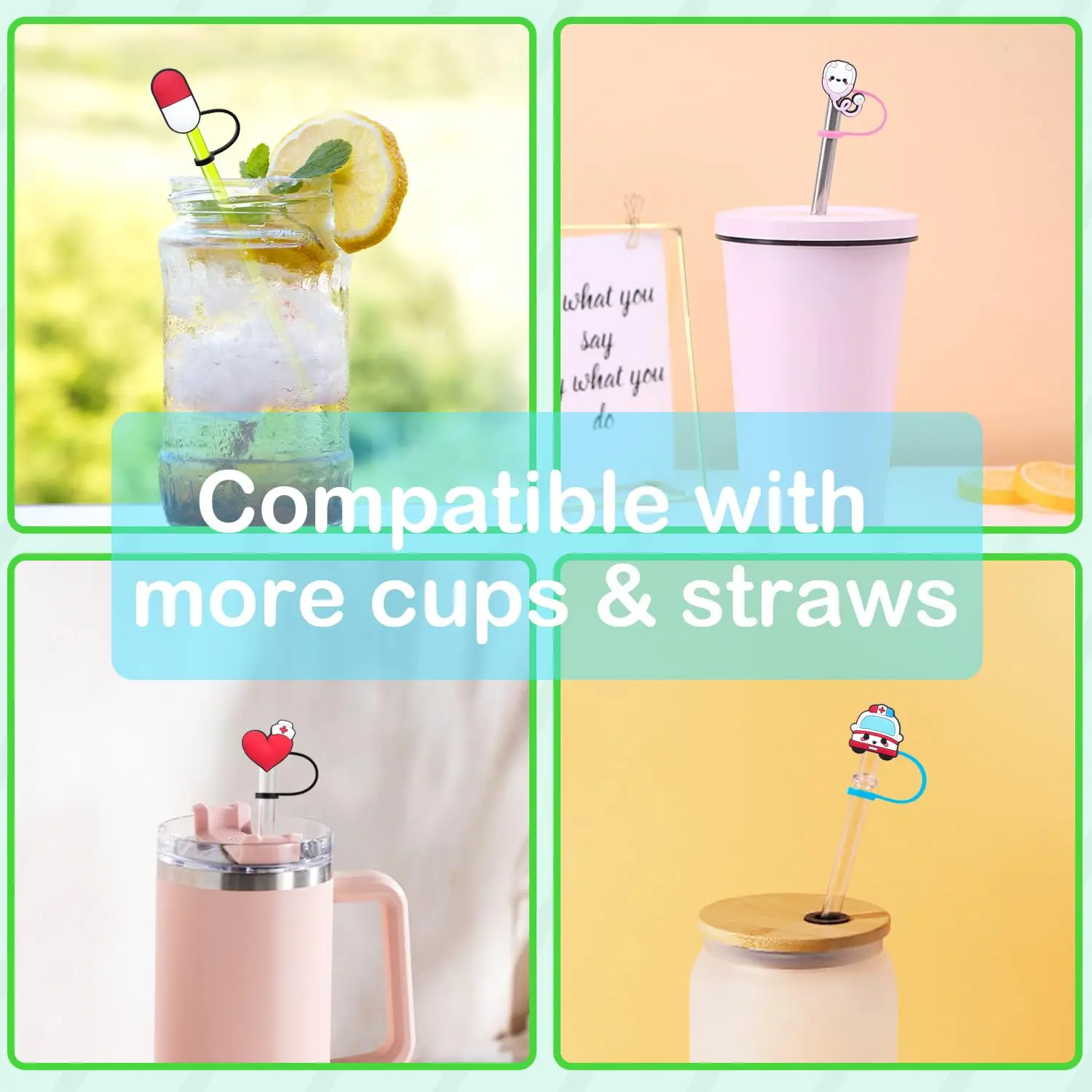 12 Pcs Nursing Straw Covers Cap for Stanley Cup 30&40 Oz, Tumbler, Water Bottle Silicone Straw Topper Fits 10mm Reusable Straws