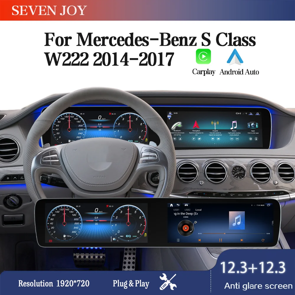 

Для Mercedes Benz S Class W222 2014-2017 автомобильный радиоприемник Android14 стерео Carplay авто GPS навигация мультимедийный видеоплеер