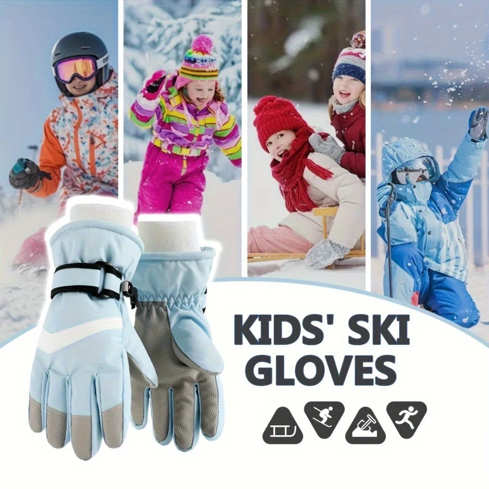 

Kids Winter Waterproof Ski Gloves Warm Windproof Non-slip Adjustable for Boys Girls 3-12 Hand Wash Cold Weather Gift