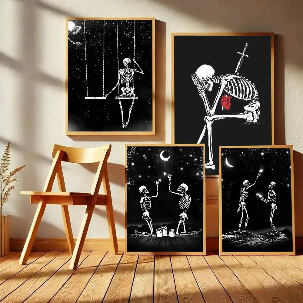 Simple Skull Love Married In Love Poster Art With Prints Home Bedroom Living Room Decoration Gift