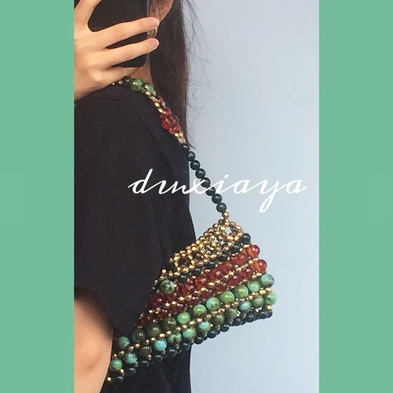 Retro Pearl Designer Luxury Shell Metal Mesh Bag Shell Underarm Beaded Side Shoulder Fashion Purse Summer Beach Women Mini Cross