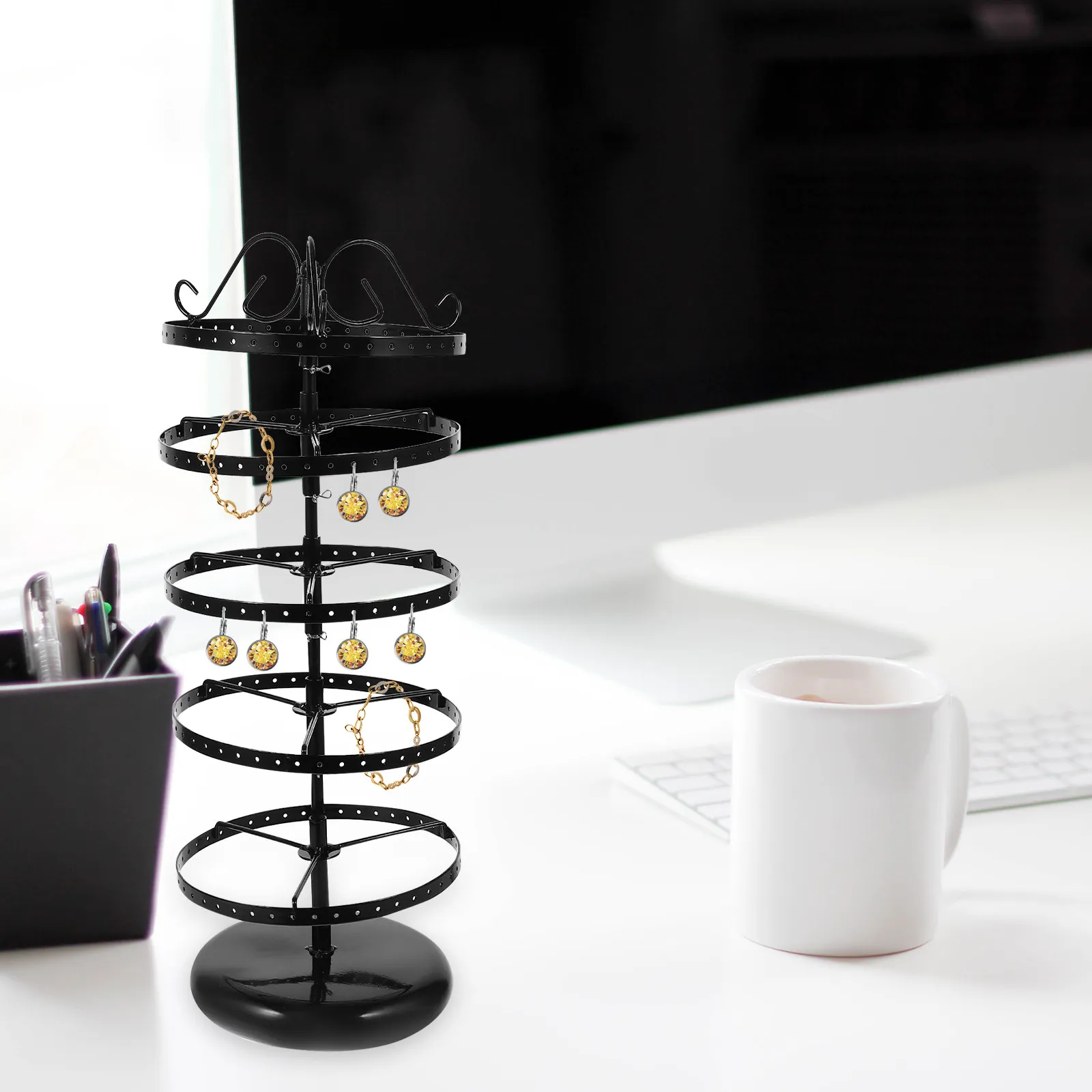 

5-уровневая подставка-органайзер для ювелирных украшений, держатель для серег, для дома и офиса, настольное хранение украшений, предотвращает спутывание