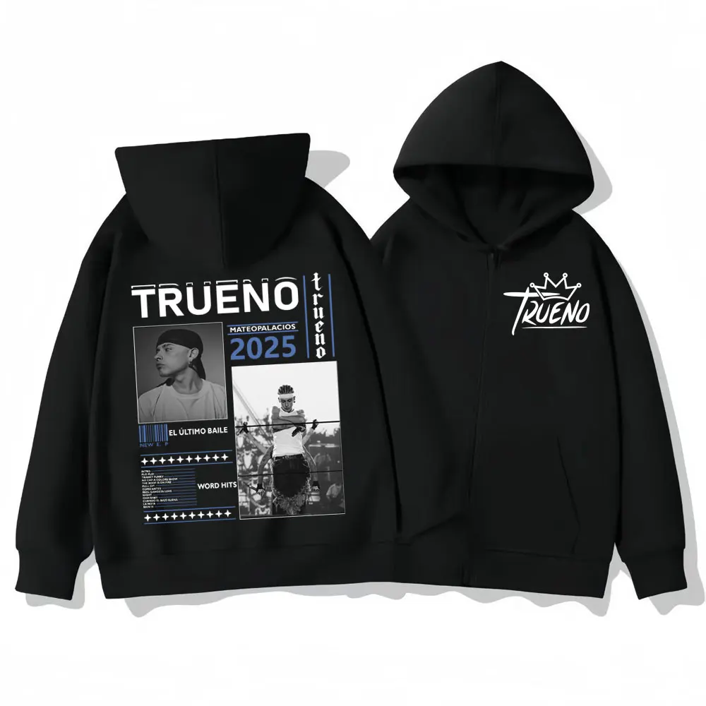 

Rapper Trueno Tour 2025 Zipper Hoodies Men's Women's Hip Hop Vintage Zip Up Sweatshirts High Quality Fashion Oversized Pullovers