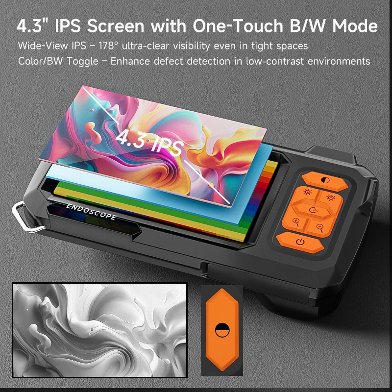 デュアルレンズ内視鏡ボアスコープ 4.3 "IPS スクリーン HD1080P 8 ミリメートルプローブ防水配管カメラ車のチェック用の調整可能な LED 付き