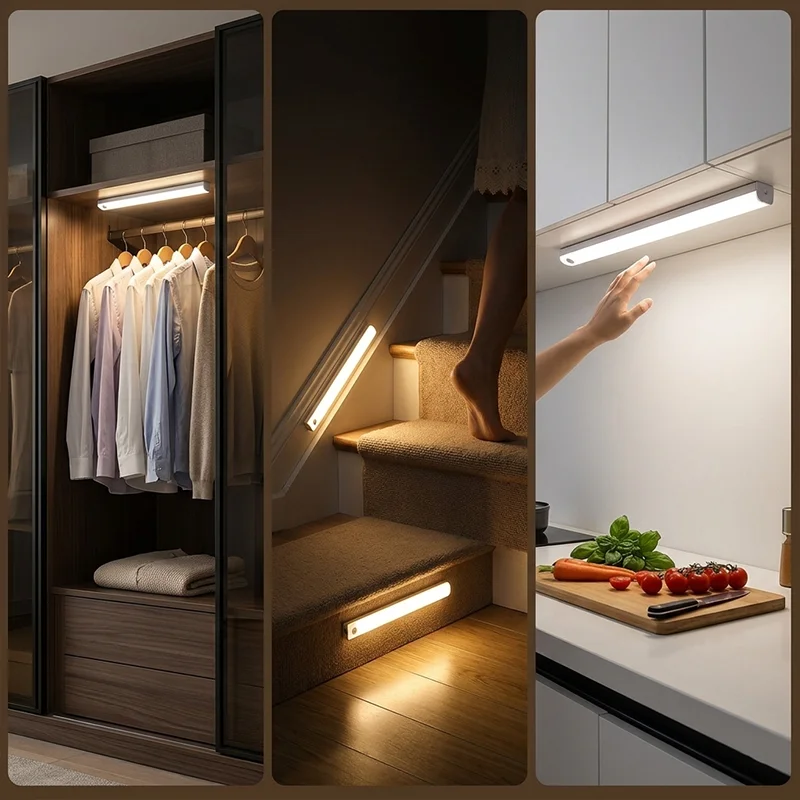 Motion Sensor Rechargeable LED Bar Light Magnetic Portable Induction Night Lamp for Cabinet Kitchen Aisle Bedside Closet