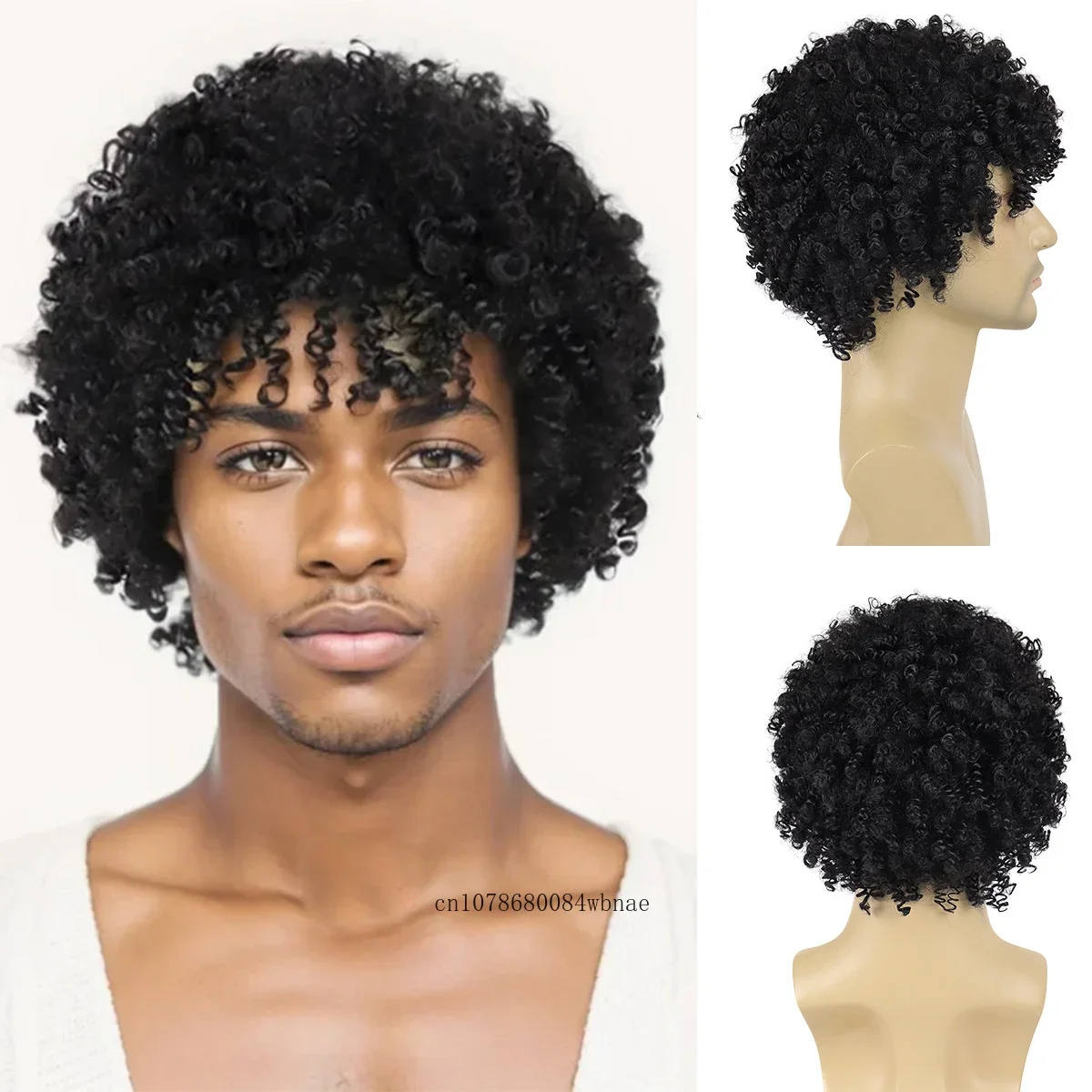 Synthetic Bouncy Afro Curly Black Wig Short Haircuts 70s 80s Costume Wig for Men Daily Hair Replacement Wigs Halloween Party