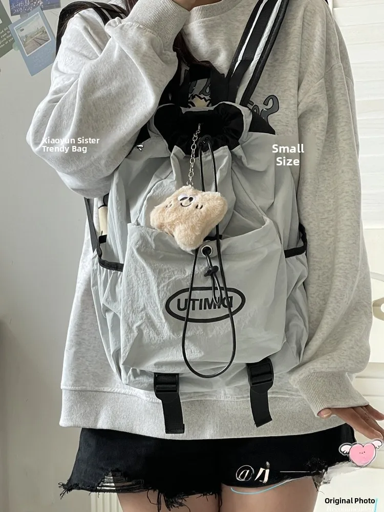 Travel Lightweight Drawstring Unisex Backpack Double Shoulder Bag for Class Hiking Students Commuting Waterproof Casual Backpack