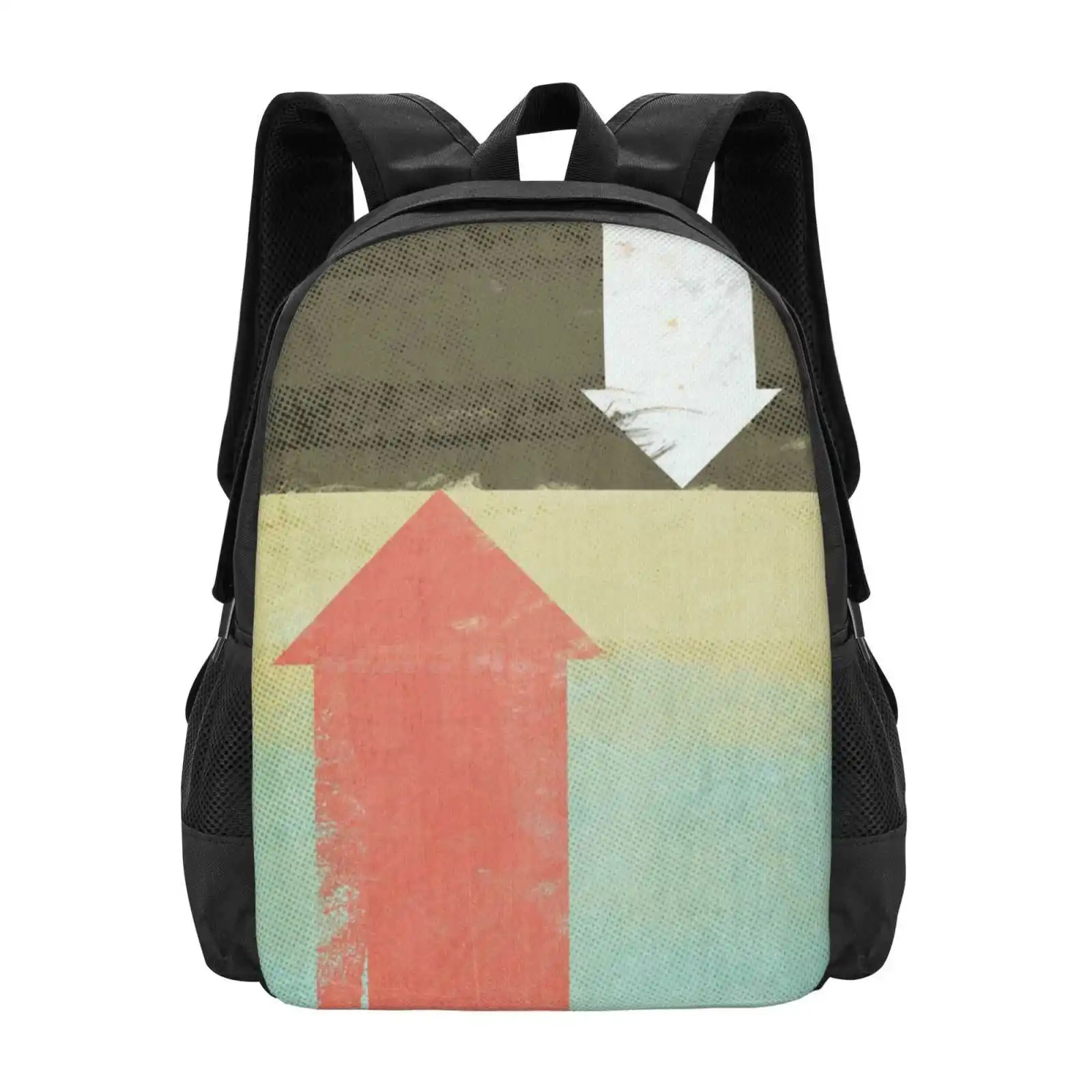 

Arrows Large Capacity School Backpack Laptop Bags Abstract Arrows Textures Vintage Retro White Red Brown Beige Halftone Geometry