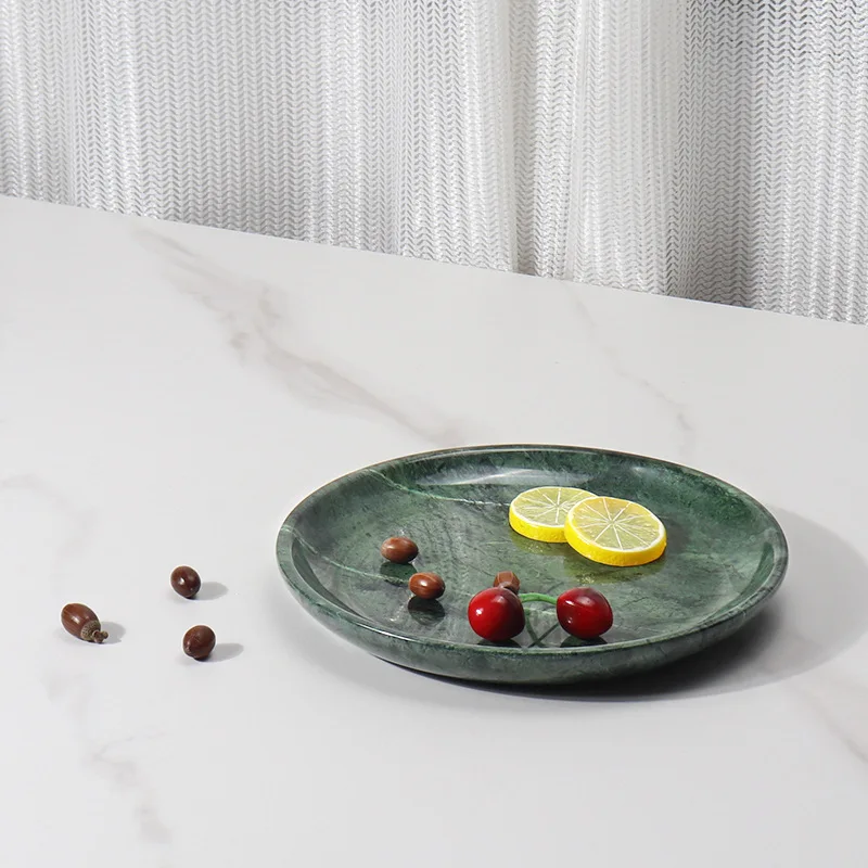 Light Luxury Natural Marble Indian Green Stone Round Fruit Plate Table Top Storage Wedding Party Dessert Snack Tray