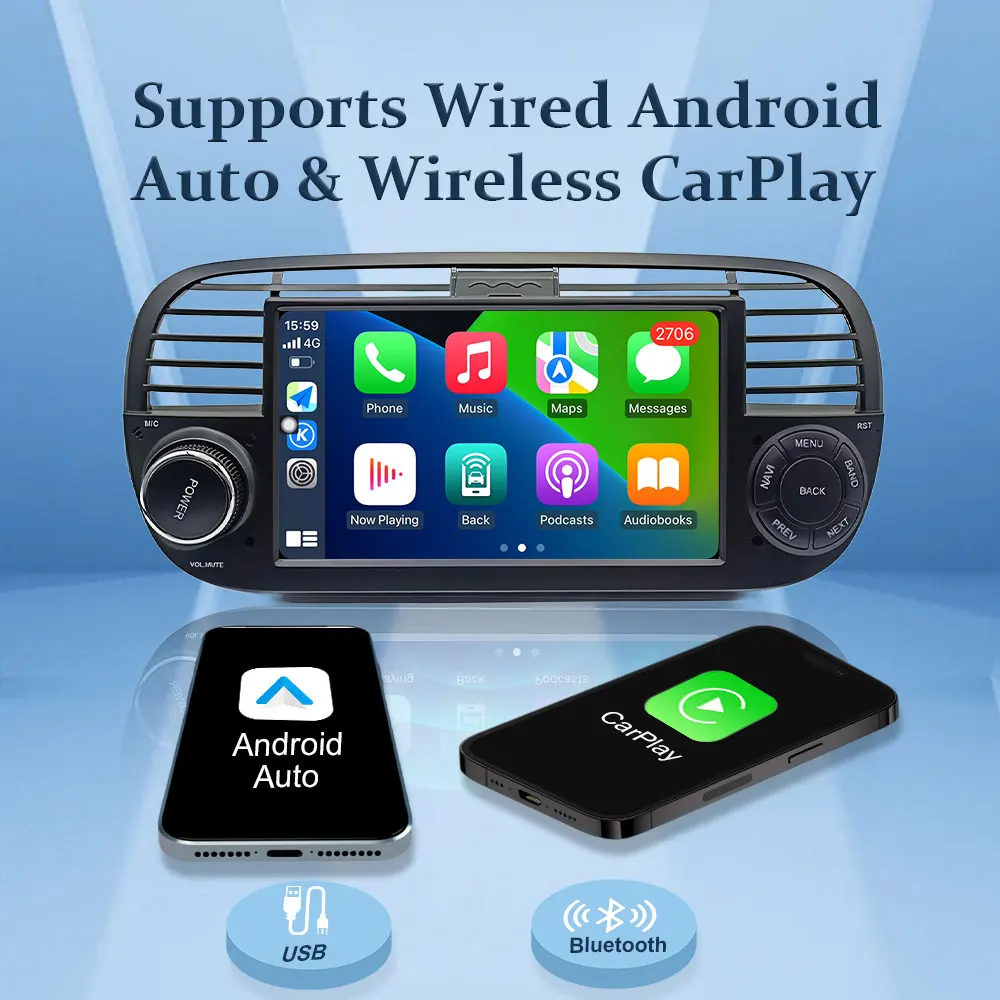 7 "مشغل الوسائط المتعددة شاشة تعمل باللمس لشركة فيات 500 أبارث 2007 - 2015 نظام تحديد المواقع نافي أندرويد 15 اللاسلكية Carplay السيارات راديو السيارة فيديو DSP #2