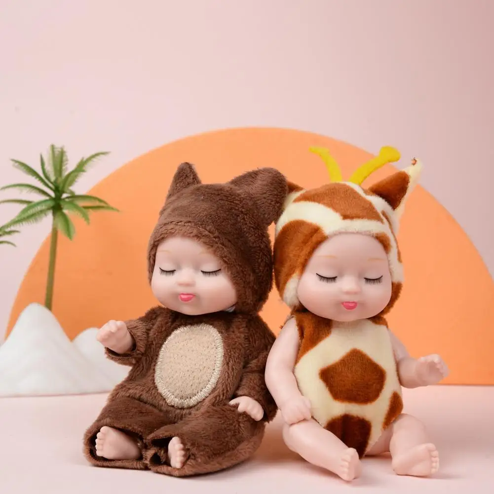 1/6/8Pcs Reborn Baby Doll with Plush Animal Clothes Realistic Movable Joints Educational Mini Sleeping Doll Toy Toddlers Girls