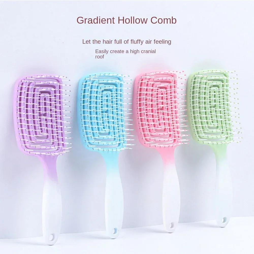 Hollow Out Massage Comb Detangling Dry Wet Dual Use Curly Hair Brush Barber Comb Household Women Gradient Color Styling Tools