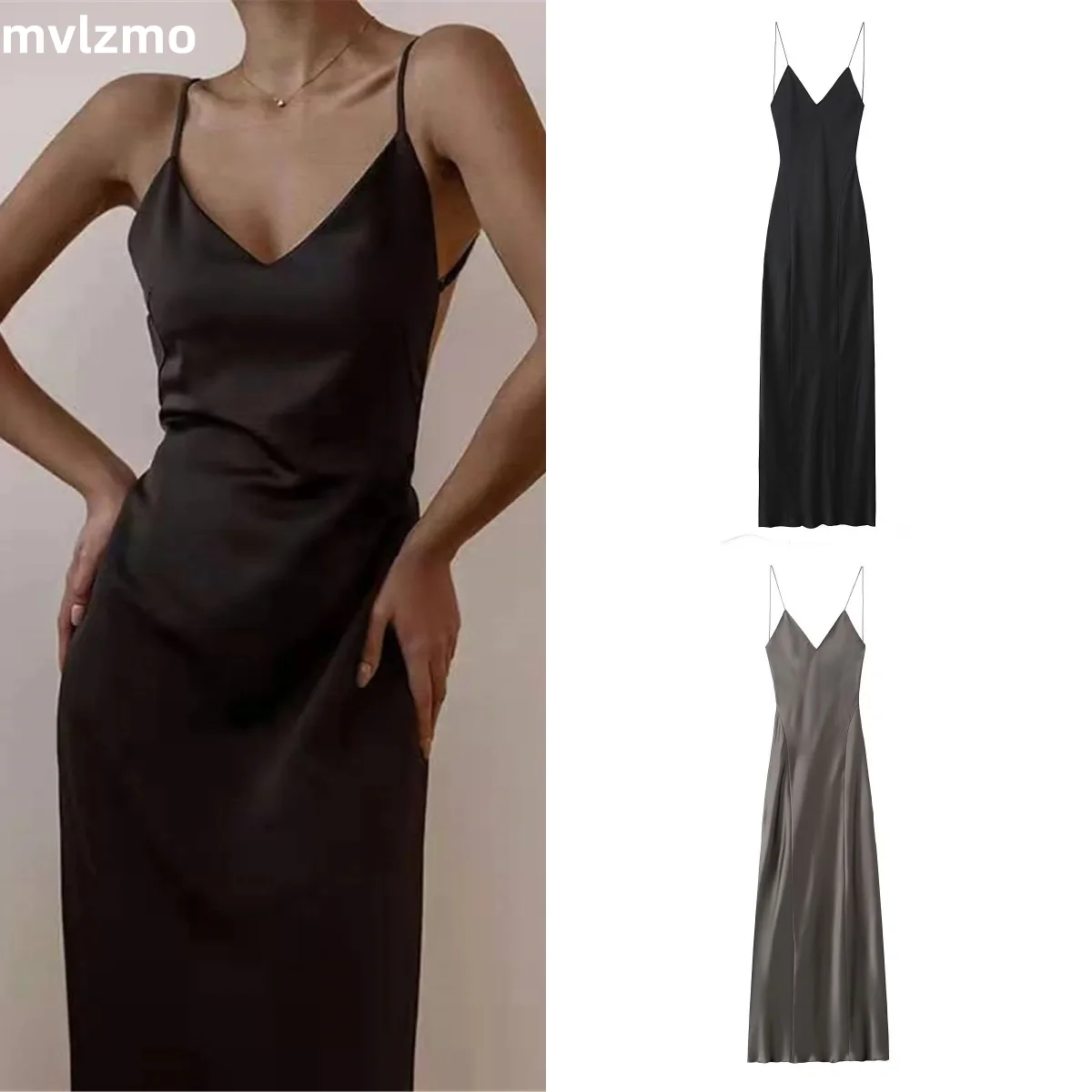 

V Neck Women's Split Elegant Dress Fashion Backless Sleeveless Halter 2024 Summer Women's Solid Colour Beach Holiday Robe