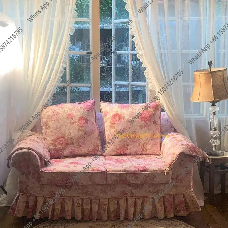 

Retro pastoral floral single chair removable and washable American courtyard small apartment solid wood double triple sofa