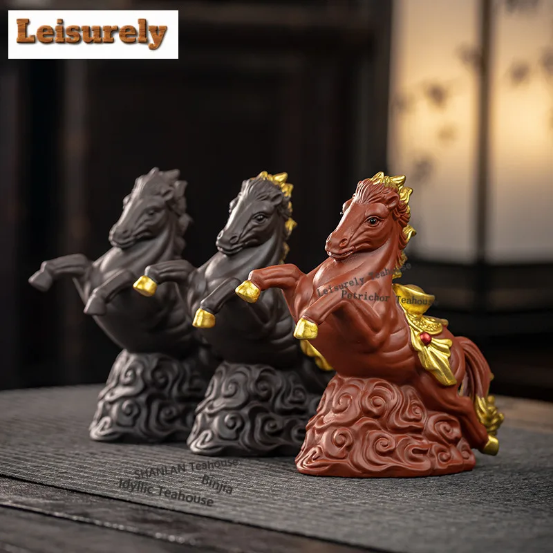 Purple Clay Ingot Fortune Horse Tea Pet Retro Flowerpot Landscaping Tea Figurine Play Toys Tea Statue Ornaments Workmanship Gift