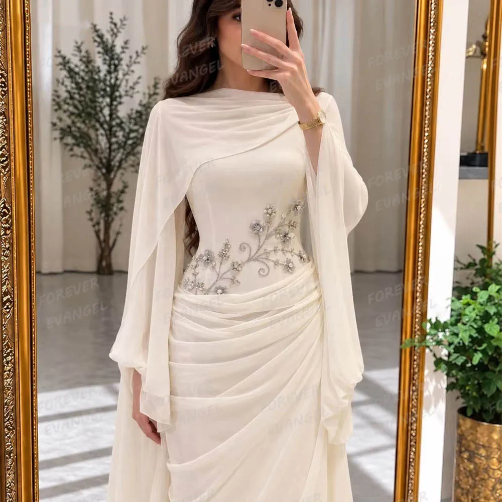 Simple Mermaid Wedding Dresses Woman's Appliques Bride Gowns Long Sleeve Shawl Ruffles Long Sleeve Customized Vestidos De Novia