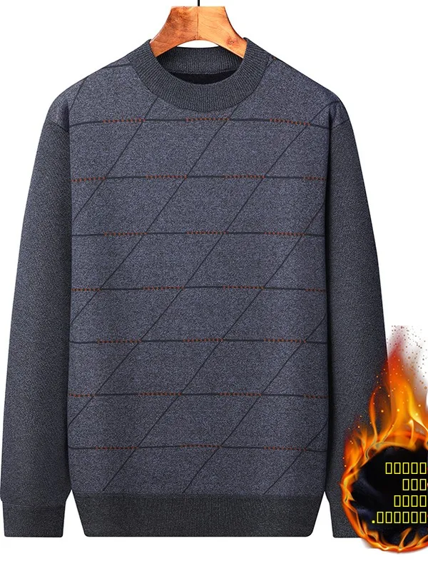 

Middle-aged Men's Thiened round Ne Sweater Casual Loose Faion Dad Base irt One-piece Velvet Knitted Winter Warm Top
