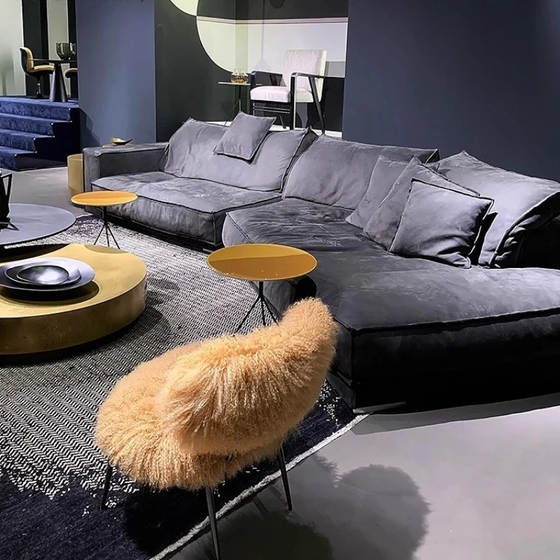 

Italian technology fabric sofa Nordic light luxury living room fully equipped small apartment special-shaped corner down