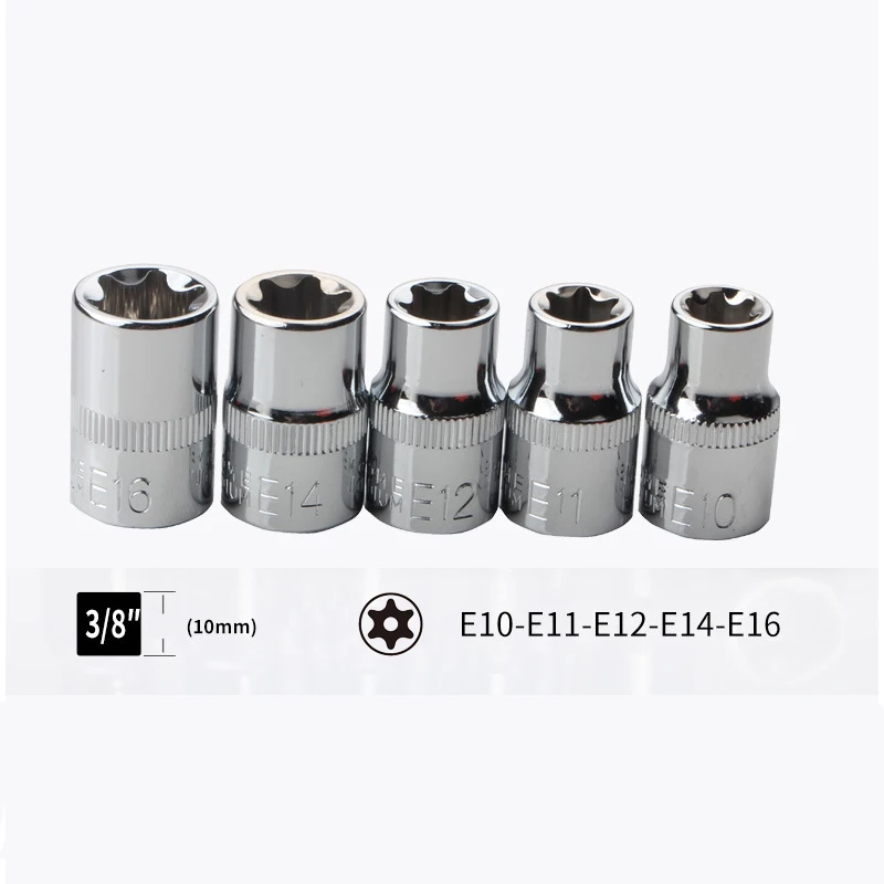 E Type Socket Set 1/4 3/8 Female Torx Sockets 1/2 Star Wrench Head For Ratchet E4 To E24 Box End Spanner Repair Tool