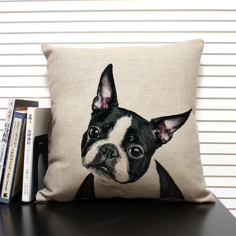 Cute Bulldog Pillow Case Living Room Sofa Decorative Cushion Cover 45x45 Linen Printed Pillowcase Children's Gift Dog Companion