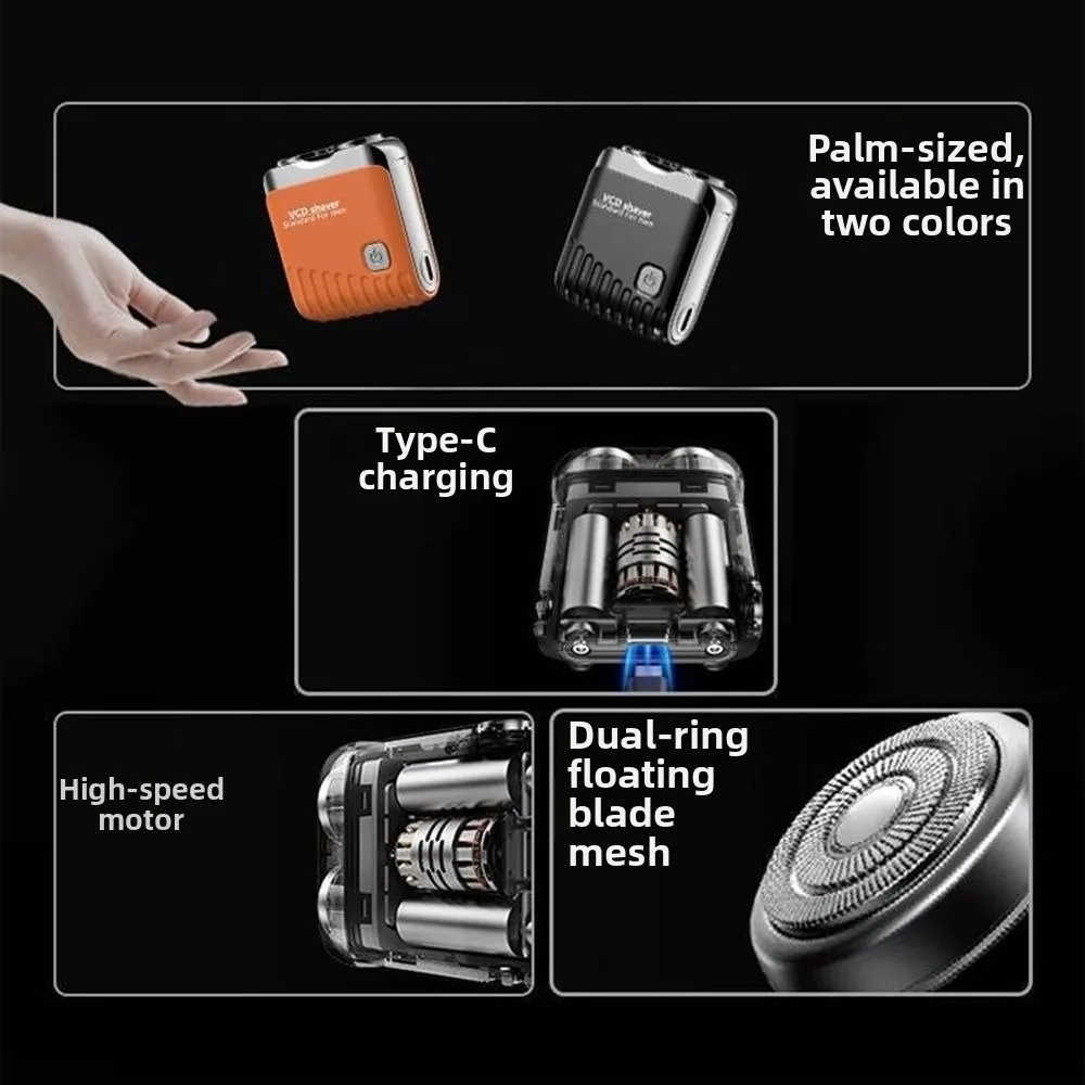 

Double Head Mini Electric Shaver LCD Display 10000 Revolutions Pocket Rotary Razor Type-C Recharging Powerful Motor