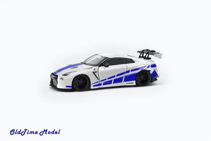 Old Time 1:64 GT-R R35 LB1.0 FNF White with Blue Strips limited 999 Diecast Model Car