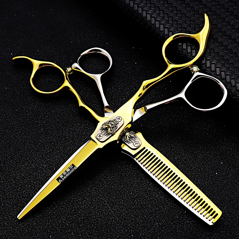 Axemoore 6.0 Professional Hairdressing Scissors Tools Haircut Free Shipping Half-Golden Barber Shears