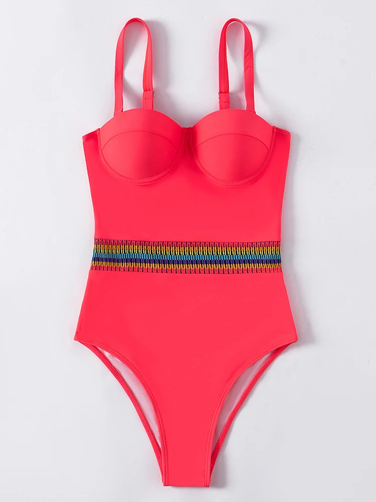 Push Up Swimsuit One Piece Patchwork Swimwear Women 2023 New Sexy Underwired Bodysuit Women Bathing Suits Swimming Suits