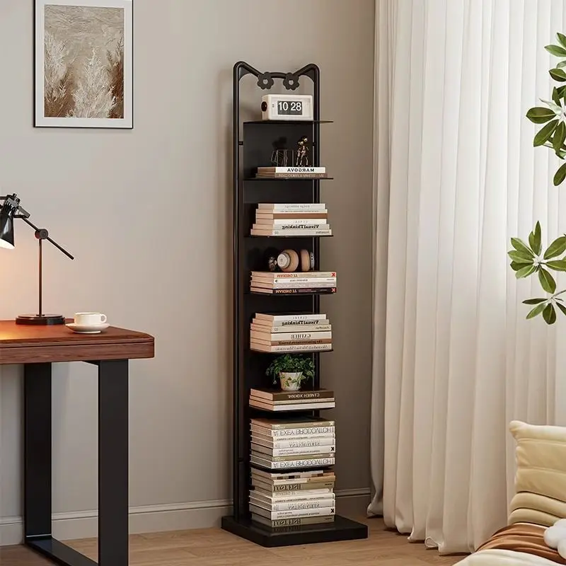 Invisible bookshelf Floor shelf Living room simple vertical bookcase integrated against the wall wrought iron corner small narro