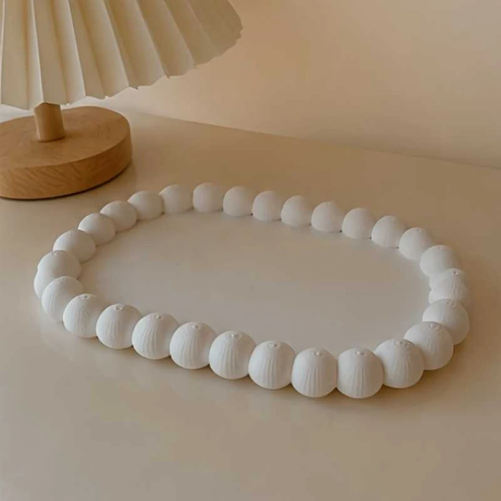 Jewelry Tray 3D Printed White Jewelry Tray Round Bead Decorative Storage Tray Earring Necklace Ring Storage Box Display Stand High Aesthetic Dressing Table Ornament Home Display Tray Women's Gift Home Decor Item