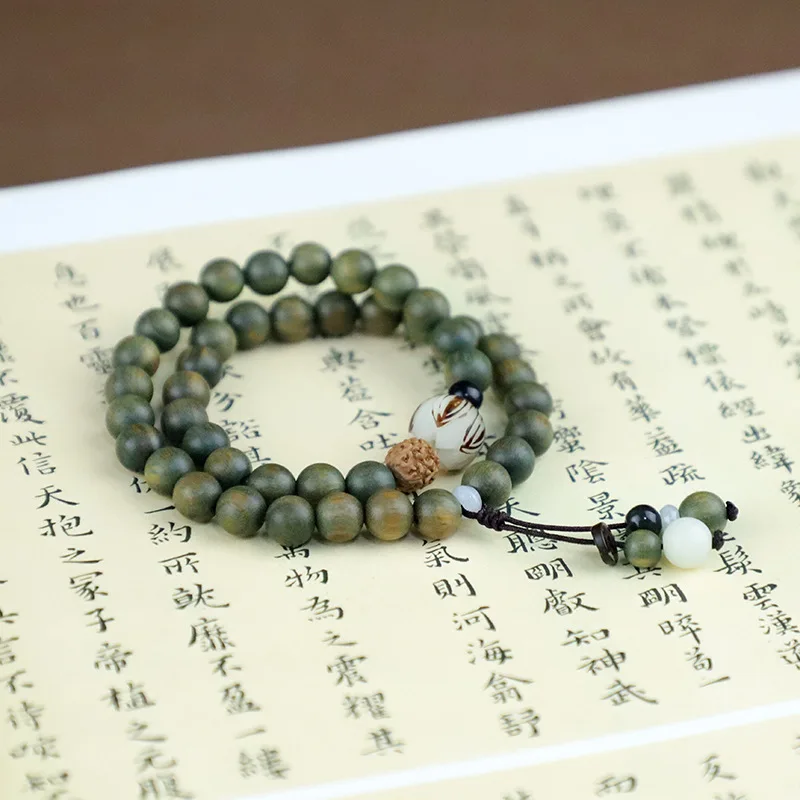 Color Changing Natural Green Sandalwood Bracelets for Women Students Couples Chinese Style Sandalwood Prayer Beads Gifts