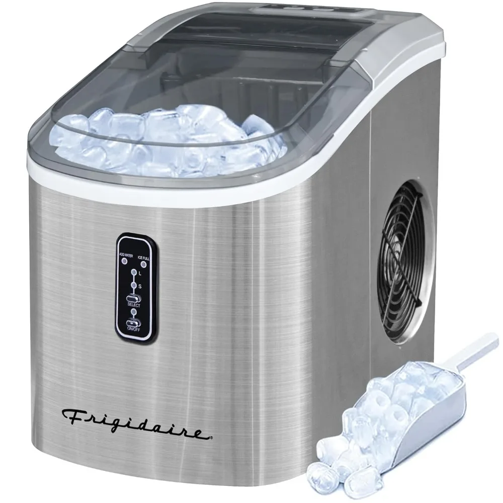 Frigidaire EFIC103-AMZ-SC Counter Top Maker with Over-Sized Ice Bucket, Stainless Steel, Self Cleaning Function, Stainless