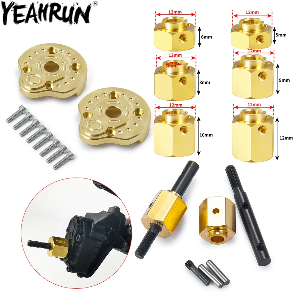 YEAHRUN Wheel Hex Adapter Brass Axle Counterweight Portal Stub Axle Drive Shaft for 1/10 Axial SCX10 III AXI03007 Upgrade Parts