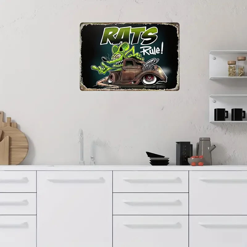 Letrero de estaño de Metal Vintage "Rat Fink", póster con ilustraciones, pintura de Lron a prueba de agua y polvo, restaurante, Bar, Pub, cafetería, cafetería, 1 unidad