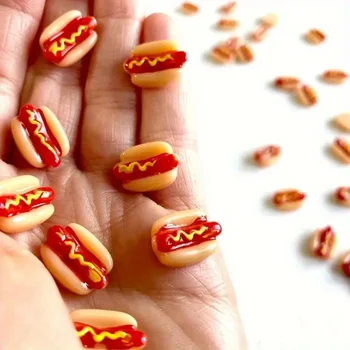 10/20pcs Mini Resin Hot Dogs Miniatures, Faux Food Cabochon for Fairy Garden Micro…