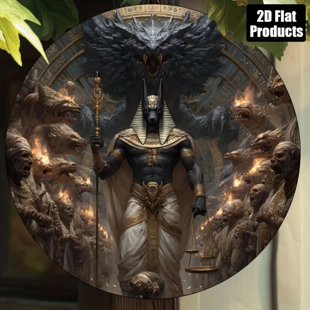 Vintage Anubis Wall Art 8x8 Inch Round Aluminum Sign for Home Kitchen Cafe