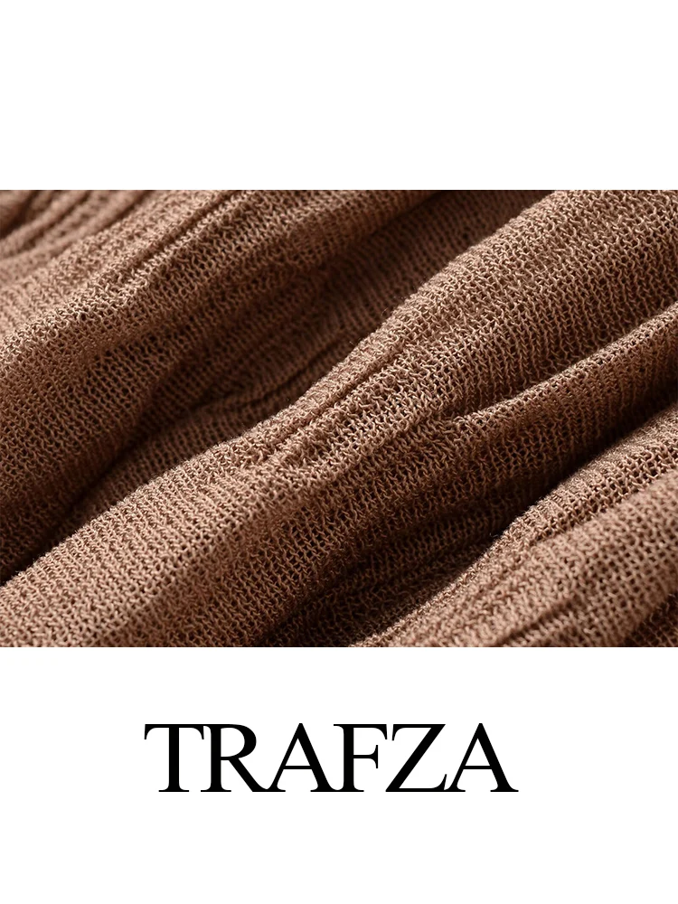 

TRAFZA Women's Autumn Fashion Lace-up Round Neck Long Sleeve Knit Top Female Elegant Commuter Asymmetric Hem Pleated Casual Top