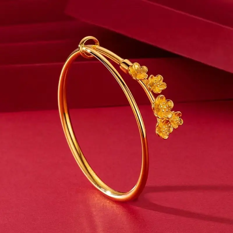 Wholesale Jewelry-- Bring Love Lucky Peach Flowers Bangles Push-and-Pull For Women Fashion Jewelry  Pure Gold Plated