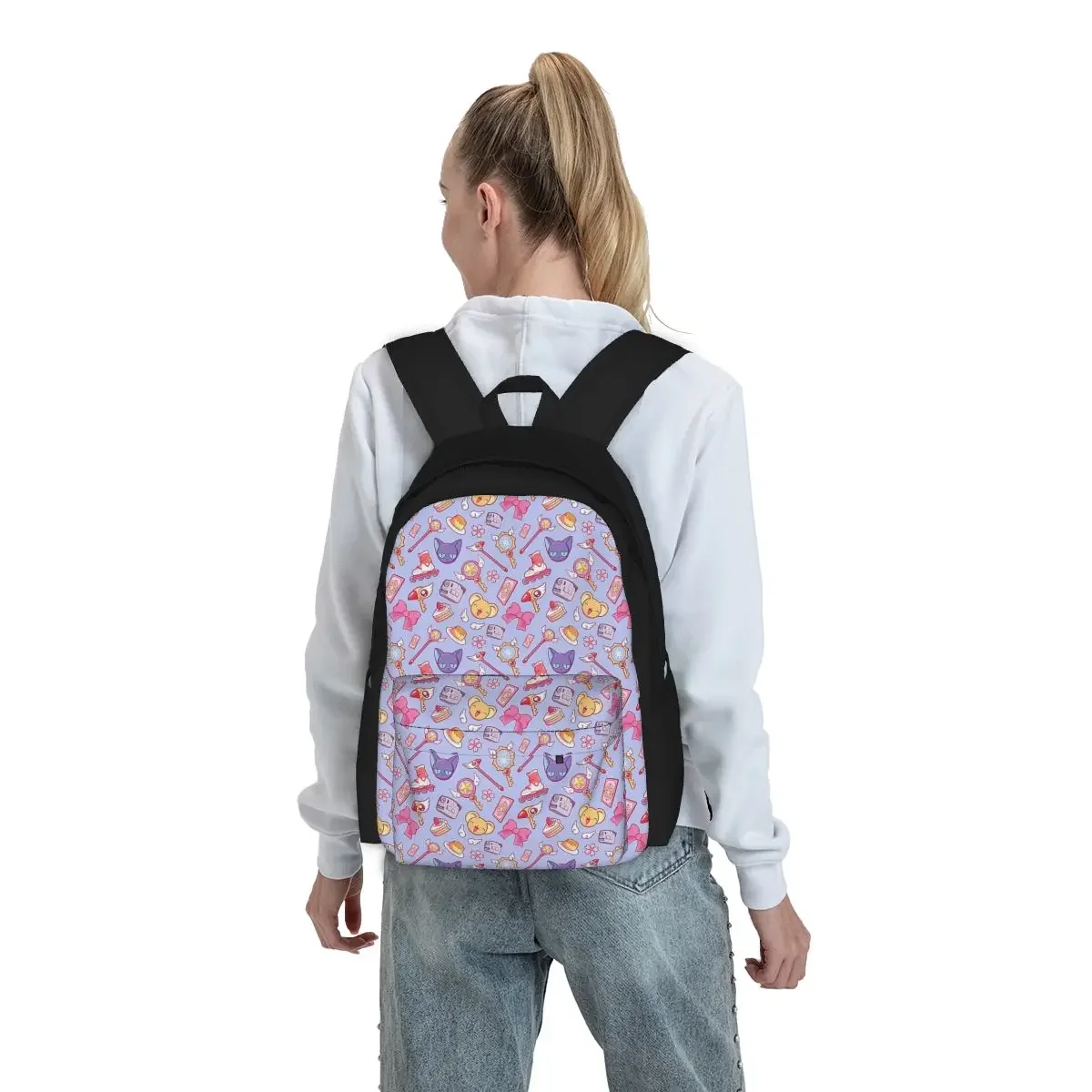 Sakura cartão captor-violeta mochilas para meninos e meninas, mochila escolar com design dos desenhos animados, bolsa de ombro de viagem