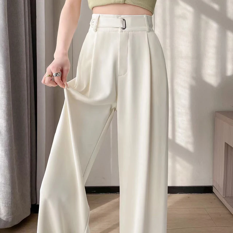 Women’s Wide Leg Pants Women Korean Style High Waist Black Trouser Office Ladies Fashion Loose Grey Suit Trousers Streetwear