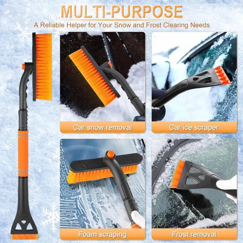 Extendable Pole Car Snow Brush Aluminum Rotatable Head Snow Removal Tool Detachable Three in One Automotive Essentials