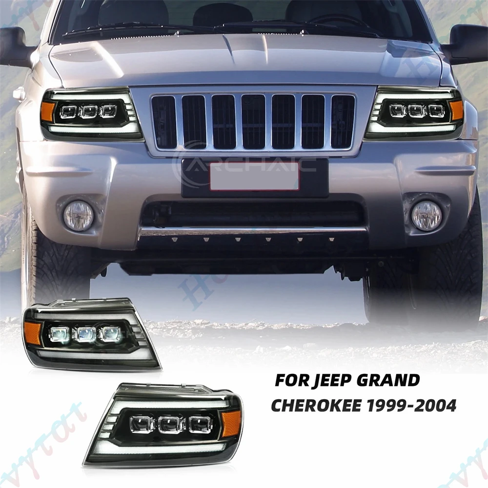 Pair LED Headlights For 1999 2000 2001 2002 2003 2004 Jeep Grand Cherokee 2 WJ Headlight Front Lights Turn Signal DRL Head Lamp