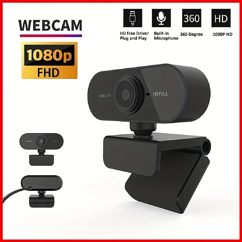 Mini webcam Full HD 1080P com microfone, alimentada por USB, compatível com laptops e computadores desktop