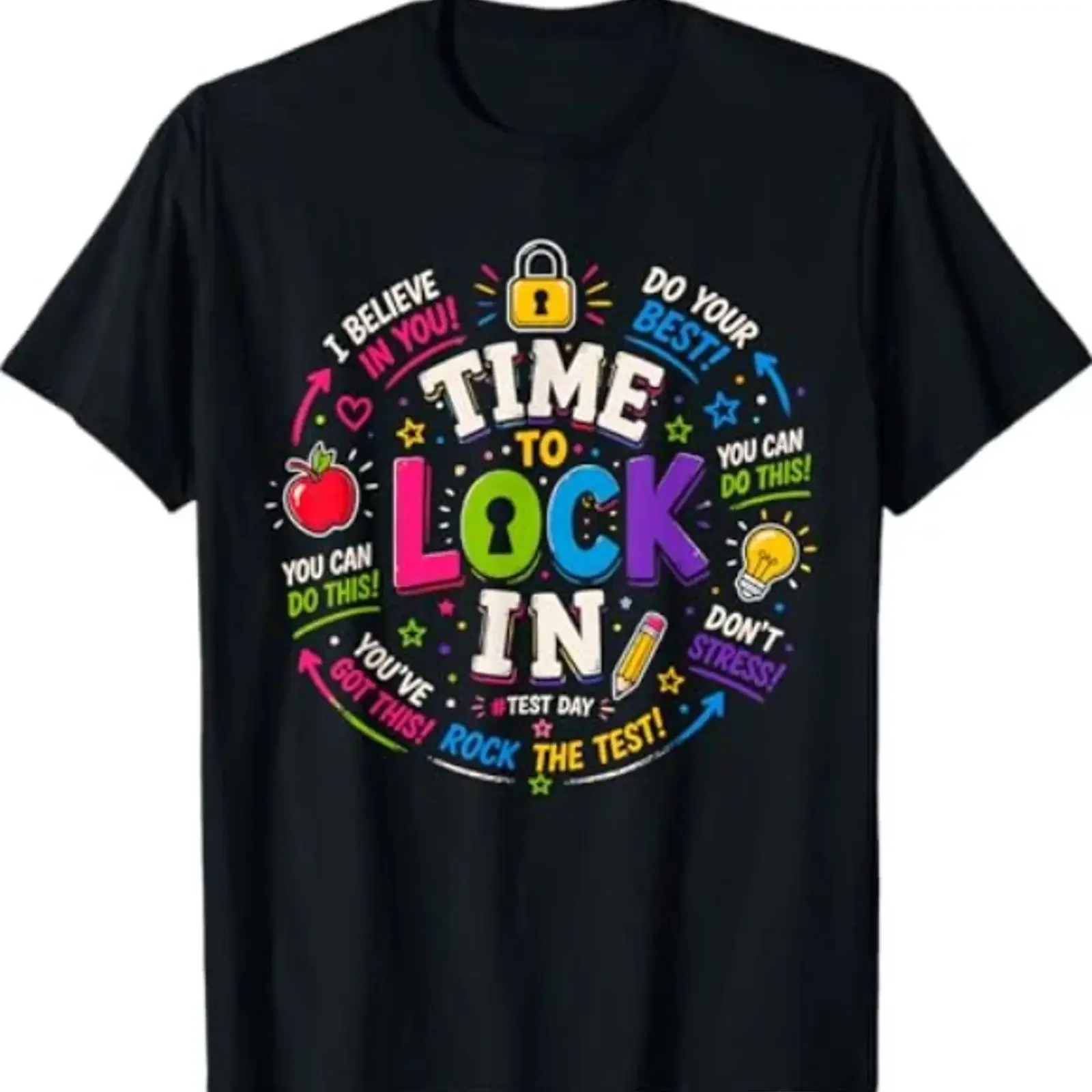 Camiseta Time to Lock in Test Day Teachers Testing Motivation vintage Washed Breathable Versatile fashion Stylish streetwear