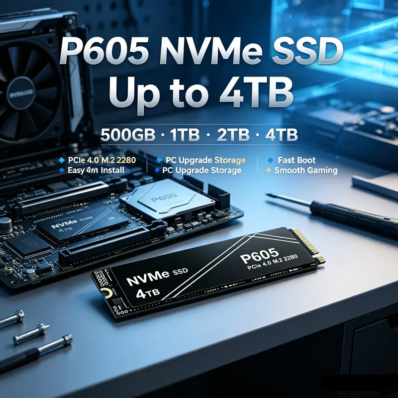 P605 M.2 2280 PCIe Gen4 NVMe SSD,500GB/1TB/2TB/4TB,7300MB/s High‑Speed Gaming Storage for Laptop Desktop PC Upgrade