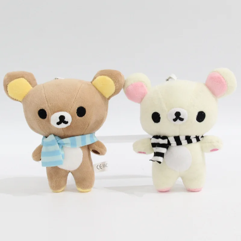 Japonês rilakkuma bonito pelúcia pequeno urso básico cachecol boneca pingente dos desenhos animados anime fofo chaveiro adorável mochila decoração presente