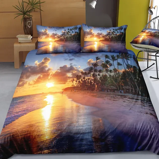 Beautiful ocean Bedding Set 3D Digital Printing Beach Coconut Grove duvet cover set Summer Bedroom Quilt Cover Pillowcase